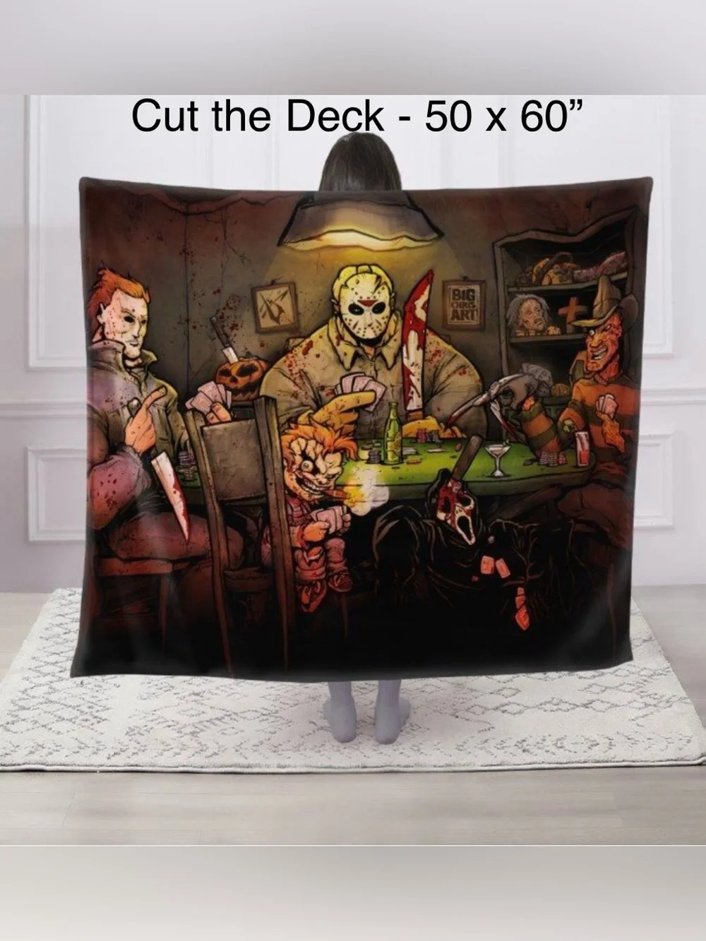 Horror Villains Poker Throw Blanket 50x60 Freddy Jason Chucky NWT